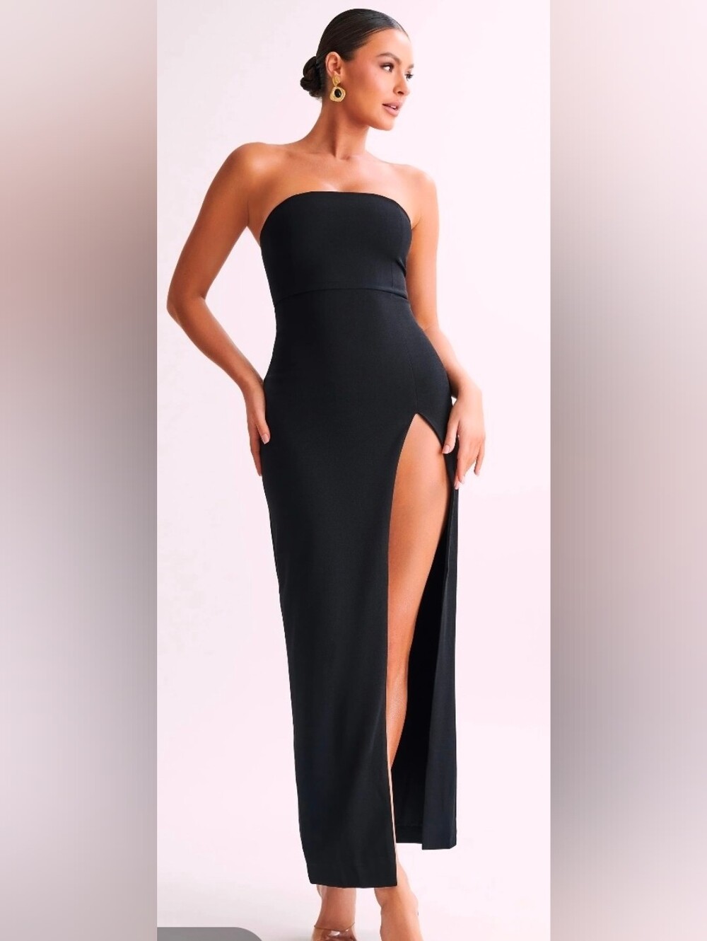 NWT MESHKI Rachel Maxi Split Front Dress Black Size S